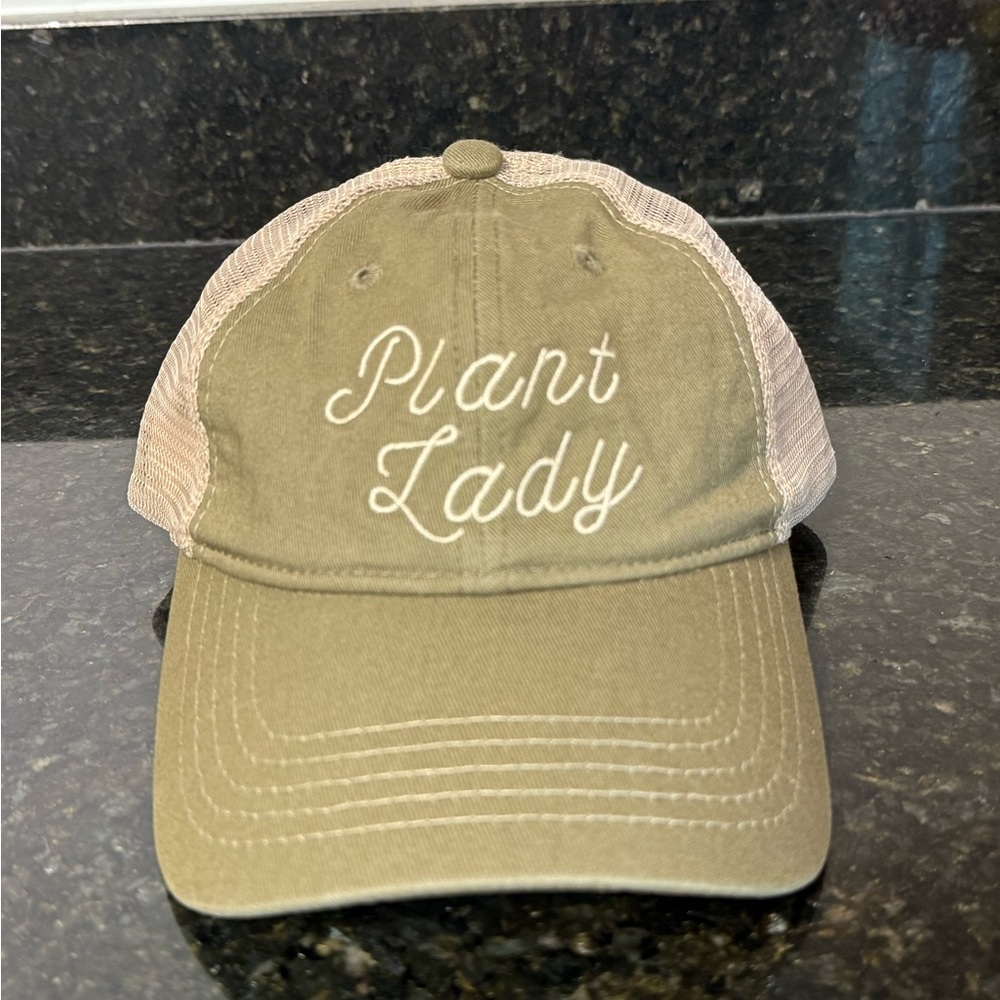 Baseball Cap with Mesh Back Plant Lady Olive Green & Beige New without Tags